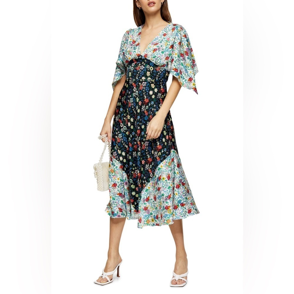 Topshop Floral Patchwork Midi Dress Size 2